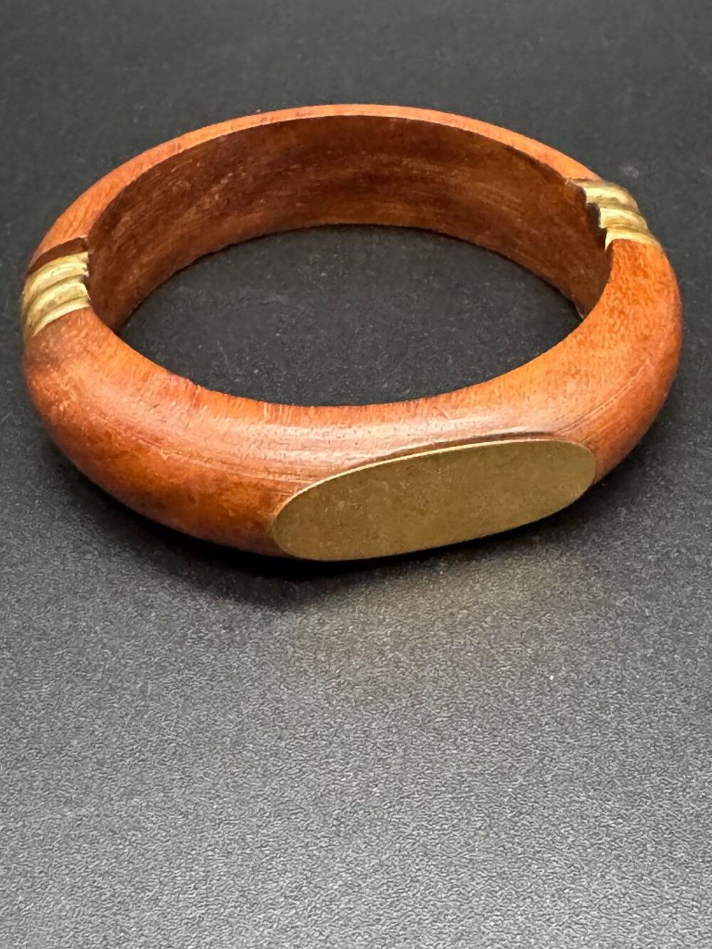 Vintage Wood and Brass Details Bangle Bracelet Plaque for Engraving
